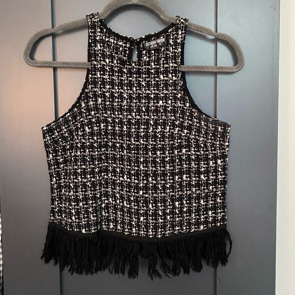 Tweed & fringe tank, size Small